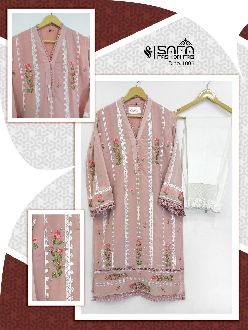 Safa Fashion Fab 1005 Heavy Festive Wear Georgette Top With Bottom Collection